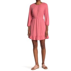 Collective Concepts Women's Long Sleeve Smocked Waist Dress Coral Size M $119